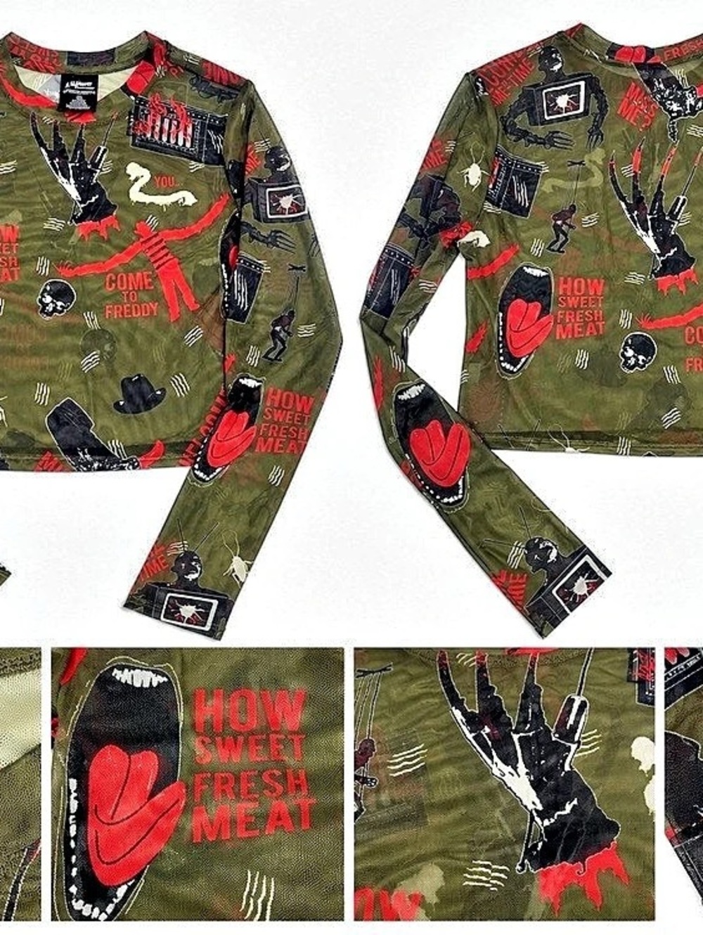 Nightmare on Elm Street Freddy Krueger Women’s L/G Mesh Long Sleeve Crop Top